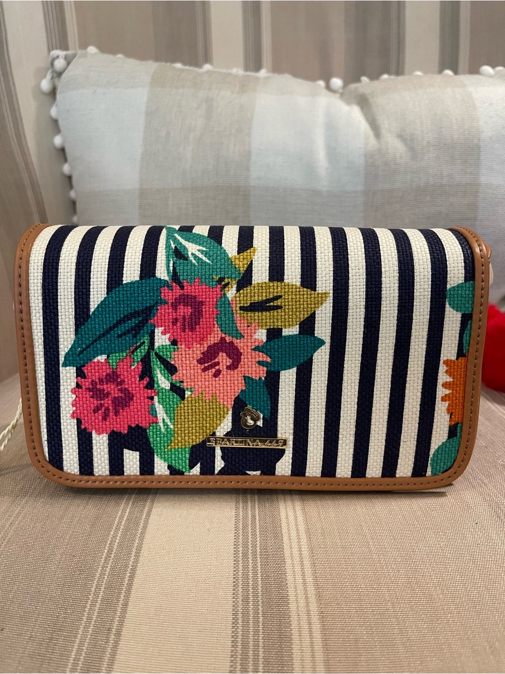 Navy Stripe Floral Crossbody - Navy/White Floral
